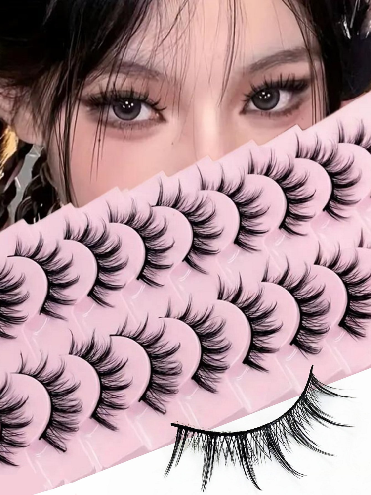 10 Pairs Manga Lashes Comic Barbie Lashes, Multilayer Natural Cross Thick False Eyelashes, Beautiful Fashion Professional Curling Lashes