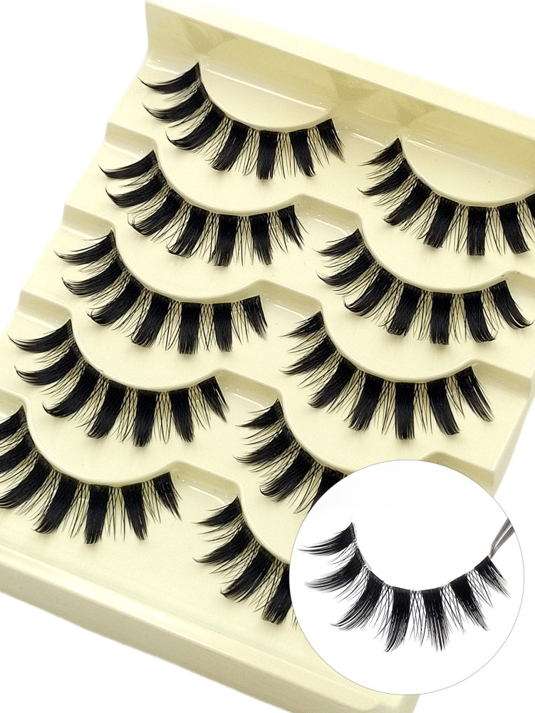 5 Pairs Manga Lashes Eyes Lashes Soft Natural Long Eyelashes Fake Lashes,Anime Wispy Strip False Eyelashes,For Used Daily Makeup Extension Cosplay,Party Reusable