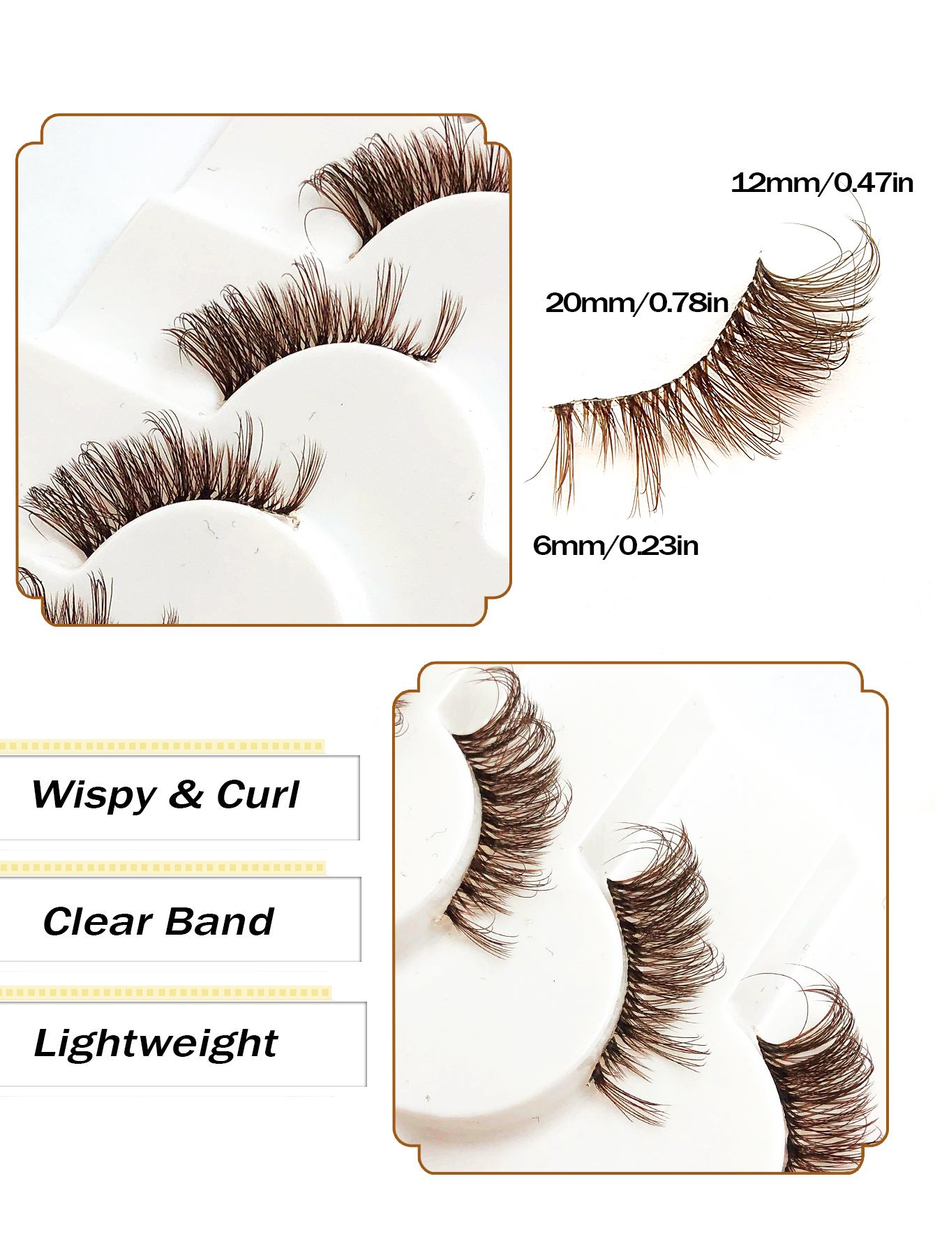 7 Pairs of Natural Style Brown Clear Band Half-Eye Lashes, Fox Eye Cat Eye Eye Tail Elongation Soft and Light Eyelashes, Suitable for Beginners Easy to Wear Suitable for Daily Dating