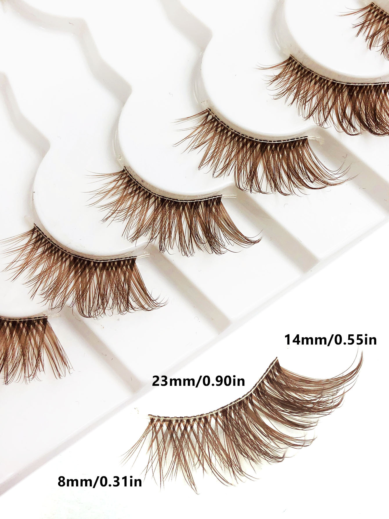 7 Pairs Brown Half Lashes With Clear Band Natural Look Cat Eye Lashes Tail Elongated Eyelashes Fluffy Wispy Soft Faux Mink Lashes Natural Makeup，Suitable For Daily Makeup, Beauty Blogger Makeup