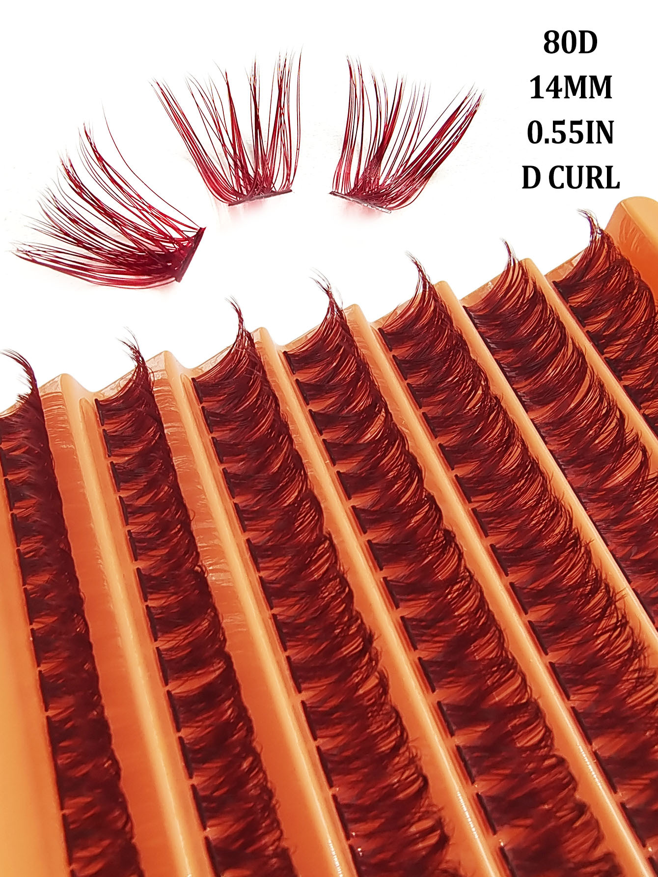 Asiteo 126pcs/Pack Thick 80D D Curl Wine Red Individual Lashes, Natural Fluffy Eyelash Extension, 14 mm, Suitable For Beginners DIY Self-Adhesive Lightweight Comfortable Makeup Tool, Essential For Home & Travel