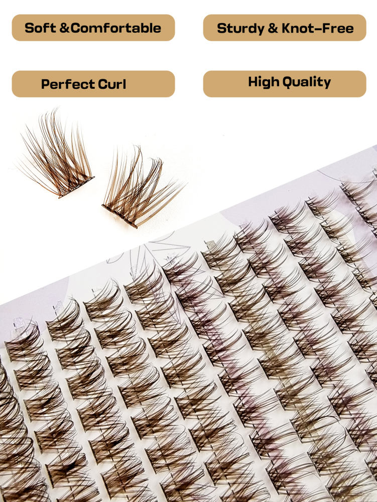 Asiteo 168 Pcs Colorful Wispy Brown Cluster Lashes, Individual Lashes Extension Natural Color Brown Makeup Single Soft Fans Lashes DIY Eyelash Extension At Home