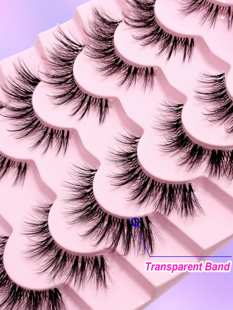 Asiteo Fluffy False Eyelashes 7 Pairs Natural Wispy Lashes Transparent band Faux mink Lashes Thick Soft Curly Lashes
