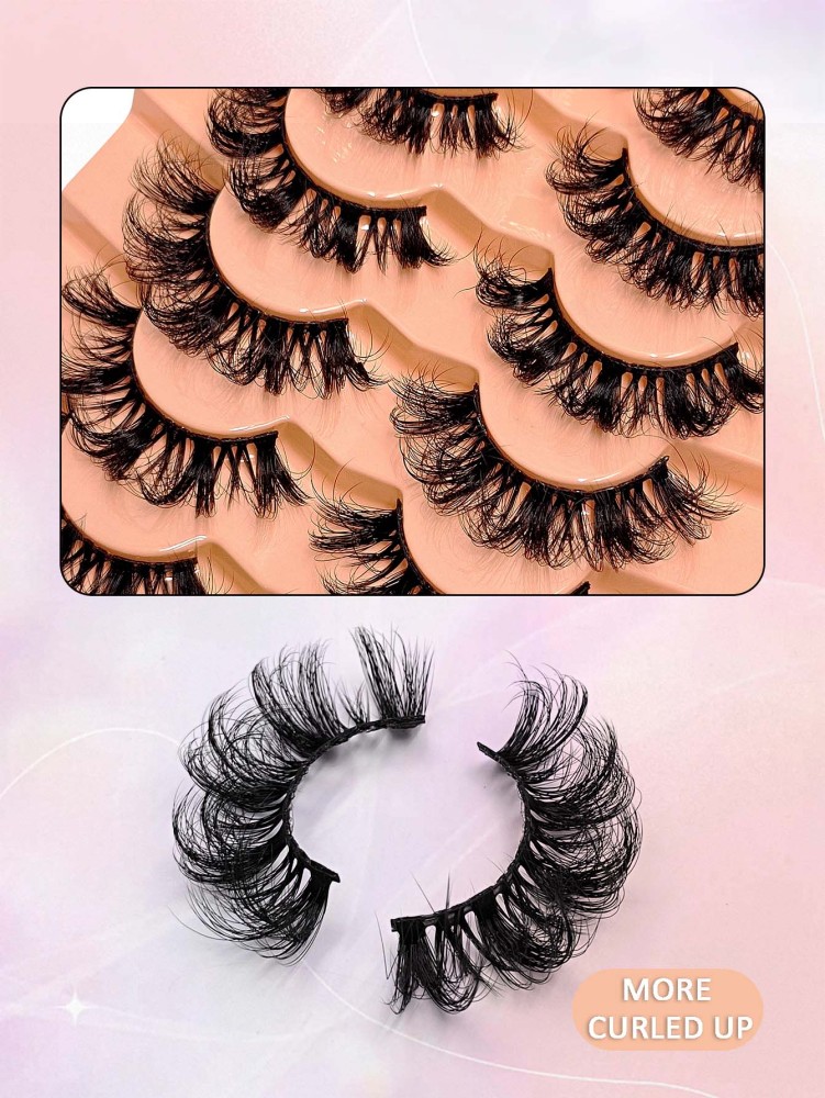 Asiteo 7 Pairs D Curl Natural Messy Faux Mink False Lashes with Luxurious Volume for Dramatic Look Reusable and Easy Application