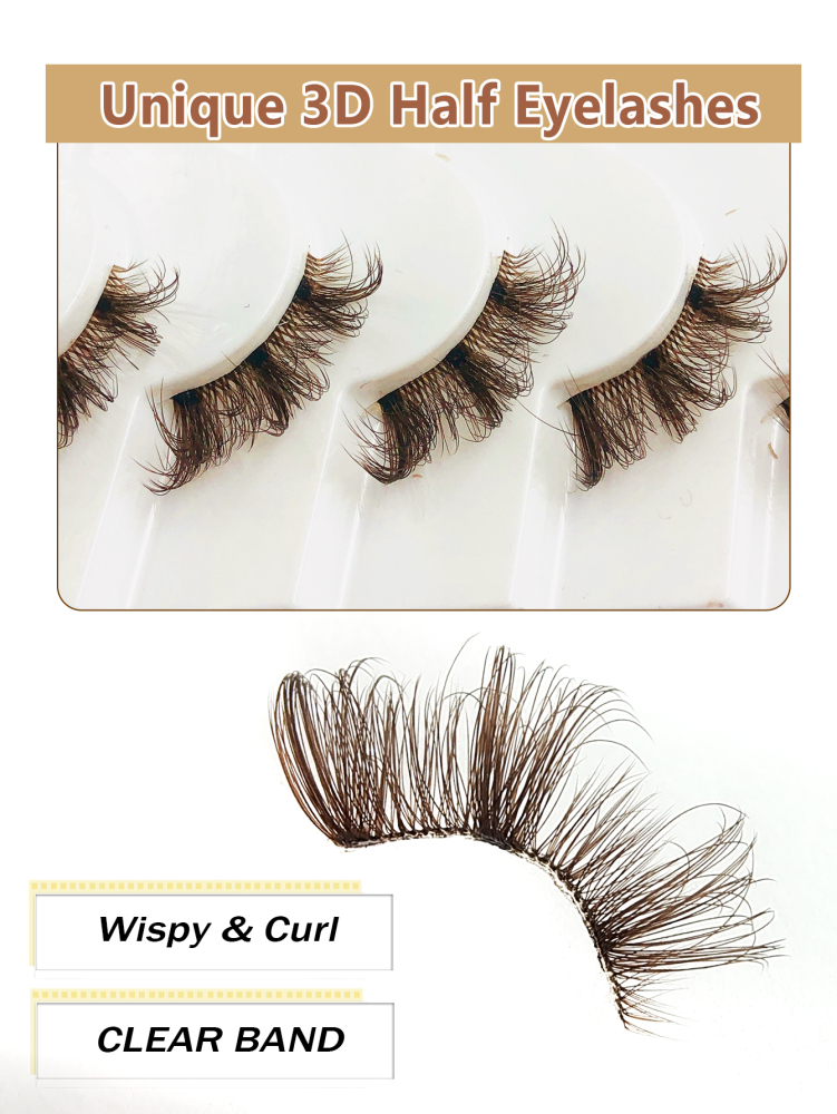 7 pairs of brown natural half eye false eyelashes, natural cat eye eyelashes makeup tools extended fluffy imitation mink eyelashes transparent strip natural long cat eye eyelashes 3D fluffy false eyelashes mini cute super short half eyelashes