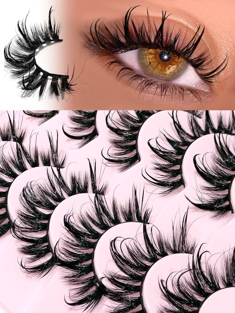 Asiteo Hot 7 Pairs Manga Wet Look Eyelashes Messy Faux Mink Lashes Y2K Style 3D Fluffy Natural And Dramatic Eyelash Extensions Makeup Tool