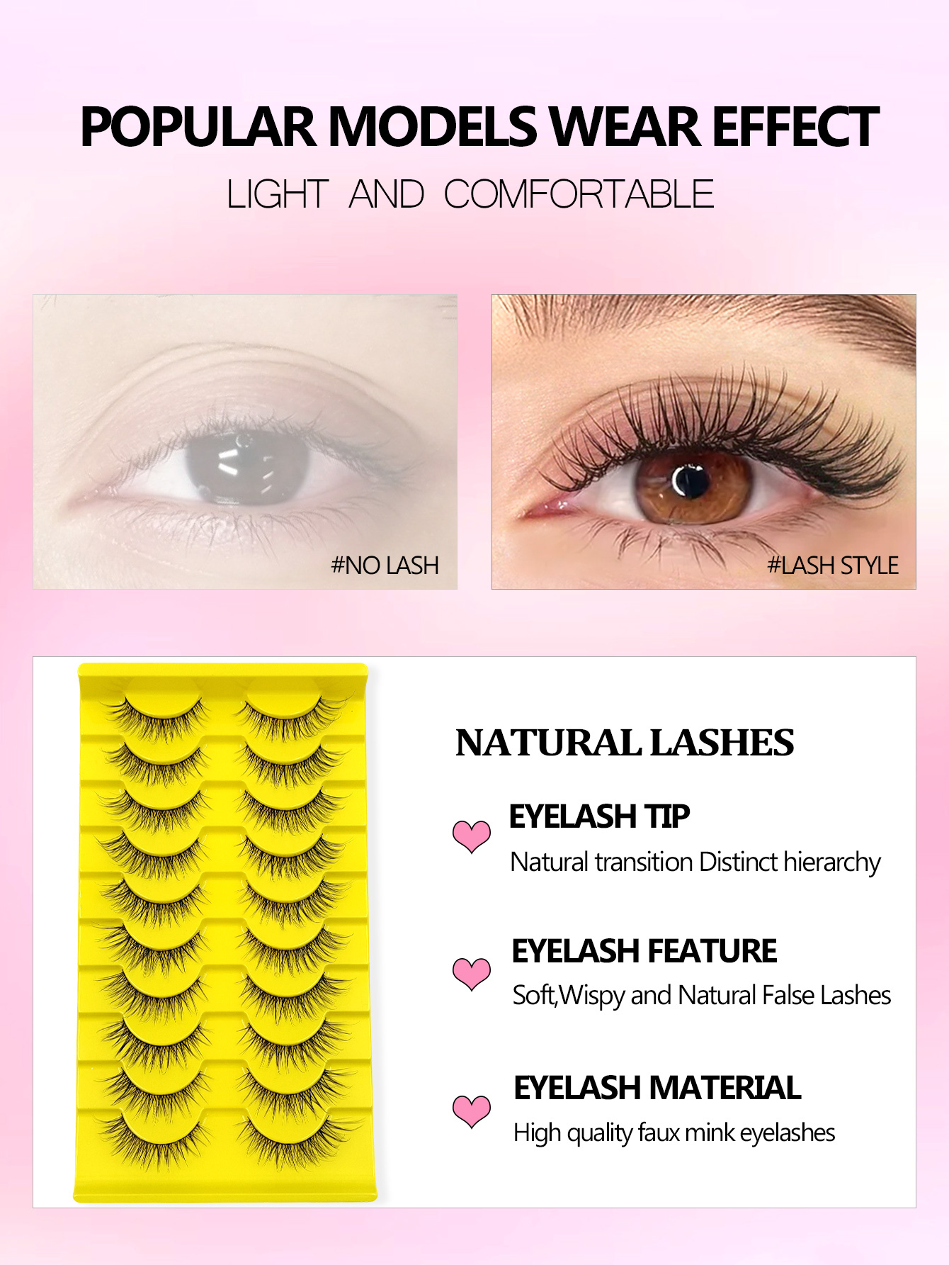 10 Pairs Natural Look False Eyelashes,Wispy Soft 3D Faux Mink Lashes,Reusable For Used Daily Makeup Extension