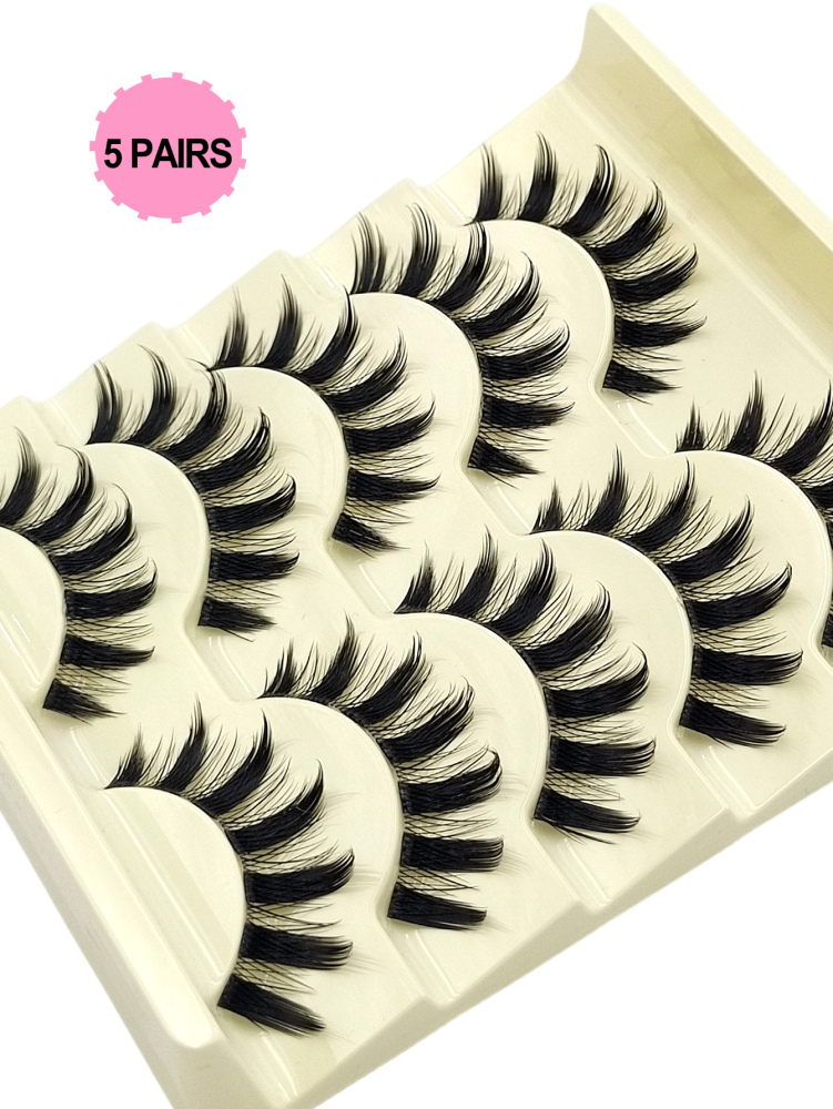 5 Pairs Manga Lashes Eyes Lashes Soft Natural Long Eyelashes Fake Lashes,Anime Wispy Strip False Eyelashes,For Used Daily Makeup Extension Cosplay,Party Reusable