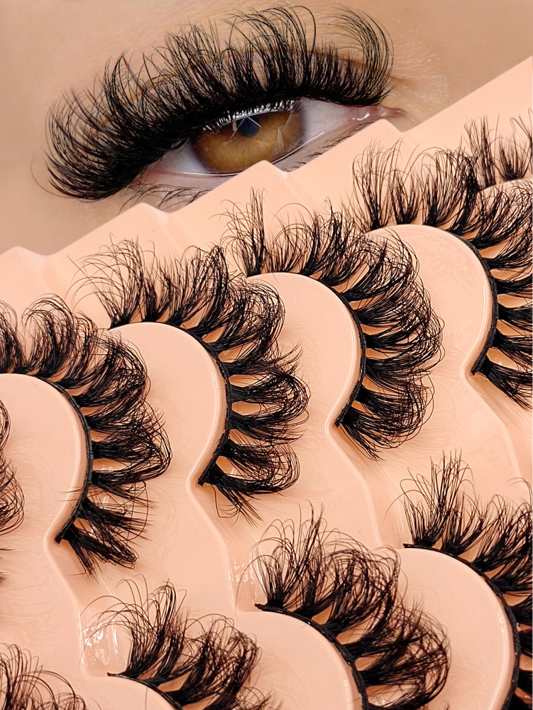 Asiteo 7 Pairs D Curl Luxurious Fluffy Volume Dramatic Messy Faux Mink False Lashes Reusable，Soft，Comfortable