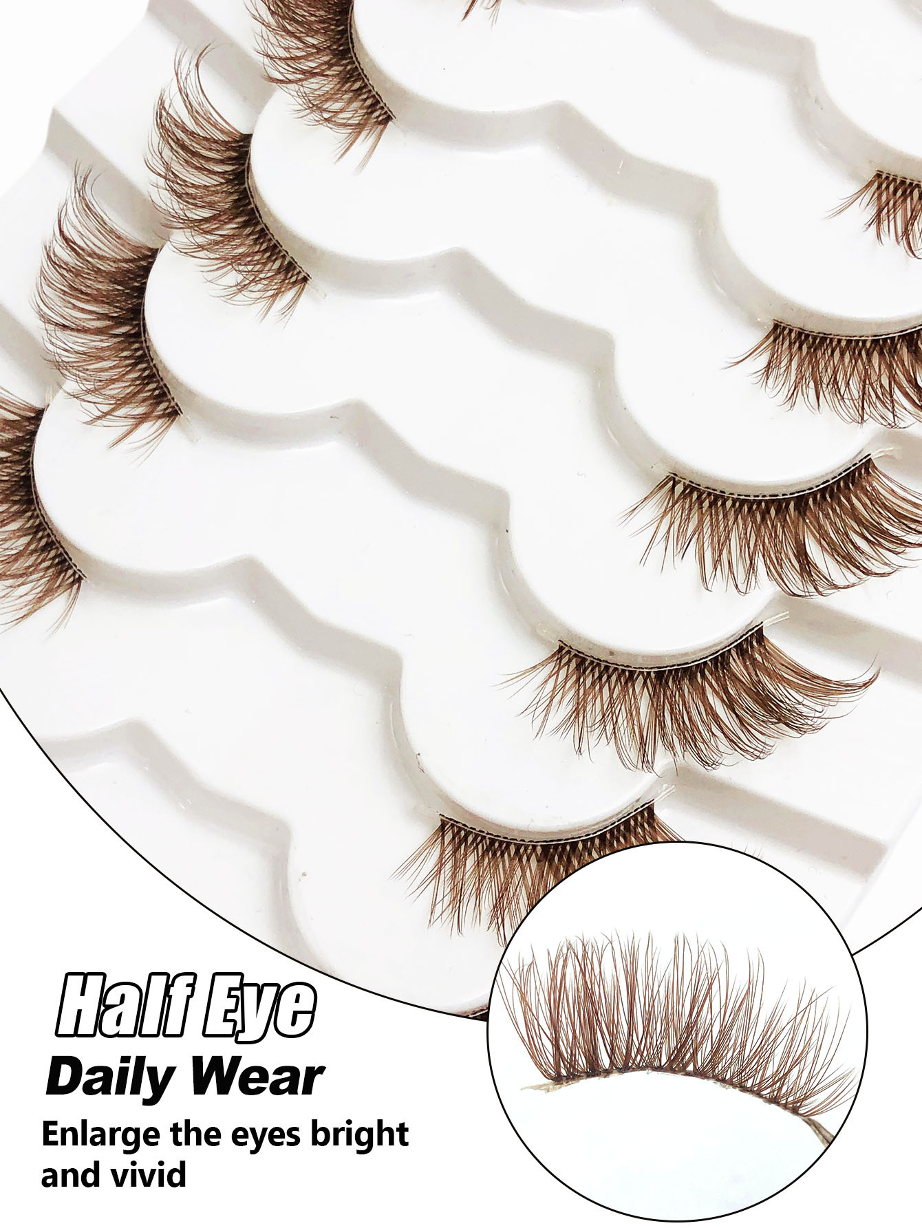 7 Pairs Brown Half Lashes With Clear Band Natural Look Cat Eye Lashes Tail Elongated Eyelashes Fluffy Wispy Soft Faux Mink Lashes Natural Makeup，Suitable For Daily Makeup, Beauty Blogger Makeup
