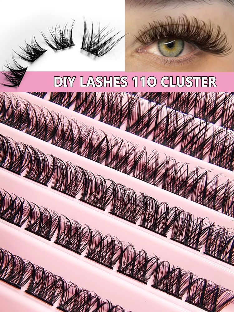 110 Pcs Lash Clusters , DIY Individual Lashes Natural Look Wispy Eyelashes Extension 8-16mm D Curling Fluffy Reusable False Eyelashes DIY At Home