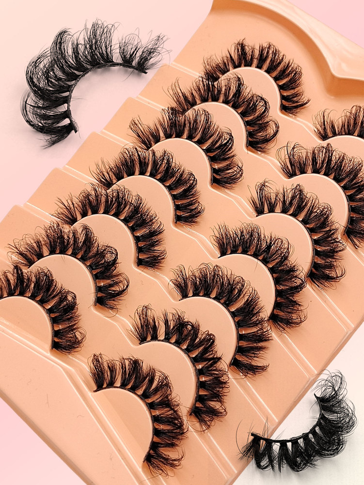 Asiteo 7 Pairs D Curl Luxurious Fluffy Volume Soft Band Faux Mink False Lashes Natural Messy For Dramatic Look Reusable and Easy Application