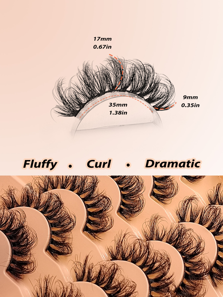 Asiteo 7 Pairs D Curl Luxurious Fluffy Volume Dramatic Messy Faux Mink False Lashes Reusable，Soft，Comfortable