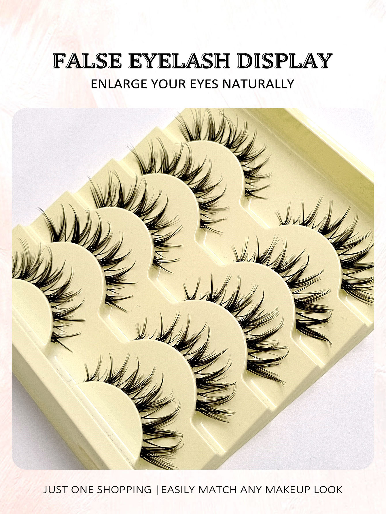 Asiteo 5 Pairs Natural Manga Fairy Fishtail Style Soft Natural Eyelashes Full Strip Lashes Clear Band Manga Lashes Daily Dating Makeup