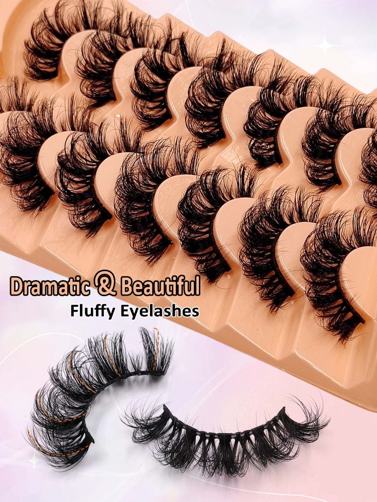Asiteo 7 Pairs D Curl Natural Messy Faux Mink False Lashes with Luxurious Volume for Dramatic Look Reusable and Easy Application