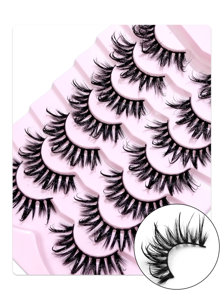 Asiteo Hot 7 Pairs Manga Wet Look Eyelashes Messy Faux Mink Lashes Y2K Style 3D Fluffy Natural And Dramatic Eyelash Extensions Makeup Tool