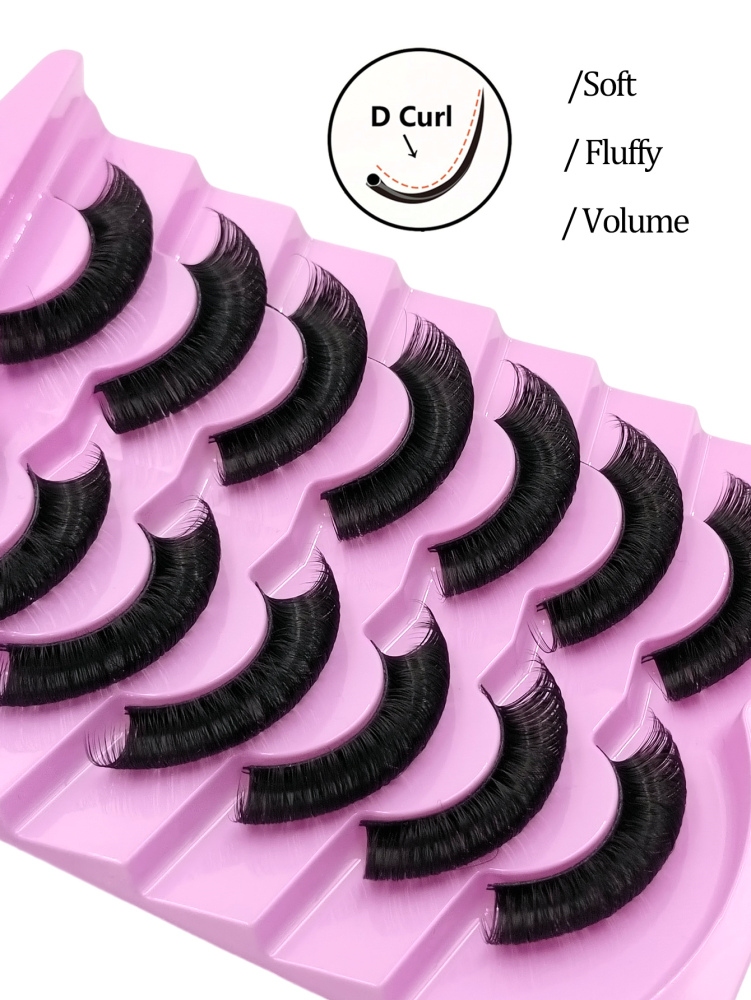 7 Pairs D Curl Lashes Thick Volume And Curly False Eyelashes,Fluffy Look Russian Strip Fake Lashes Comfortable to wear, For Used Daily Makeup Extension Reusable