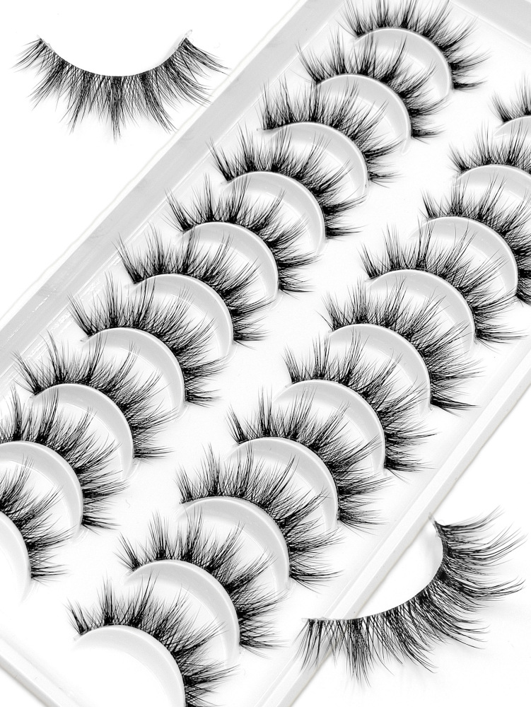 Asiteo 10 pairs 3D Natural Looking Cluster False Eyelashes, Short Stalk Transparent Lashes With manga Eye Effect For Cartoon Style Eye Makeup