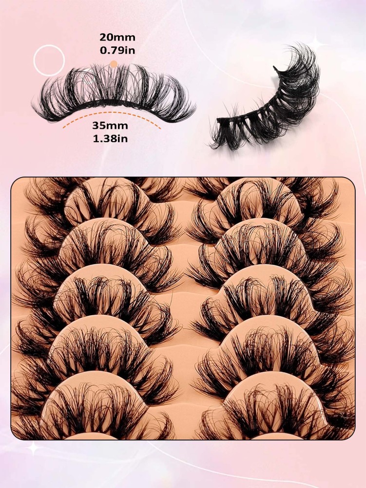 Asiteo 7 Pairs D Curl Natural Messy Faux Mink False Lashes with Luxurious Volume for Dramatic Look Reusable and Easy Application
