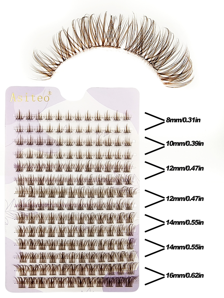 Asiteo 168 Pcs Colorful Wispy Brown Cluster Lashes, Individual Lashes Extension Natural Color Brown Makeup Single Soft Fans Lashes DIY Eyelash Extension At Home