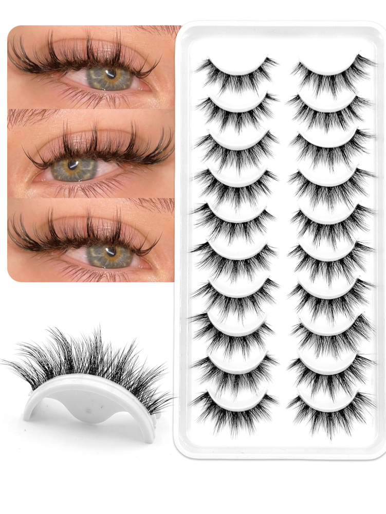 Asiteo 10 pairs 3D Natural Looking Cluster False Eyelashes, Short Stalk Transparent Lashes With manga Eye Effect For Cartoon Style Eye Makeup