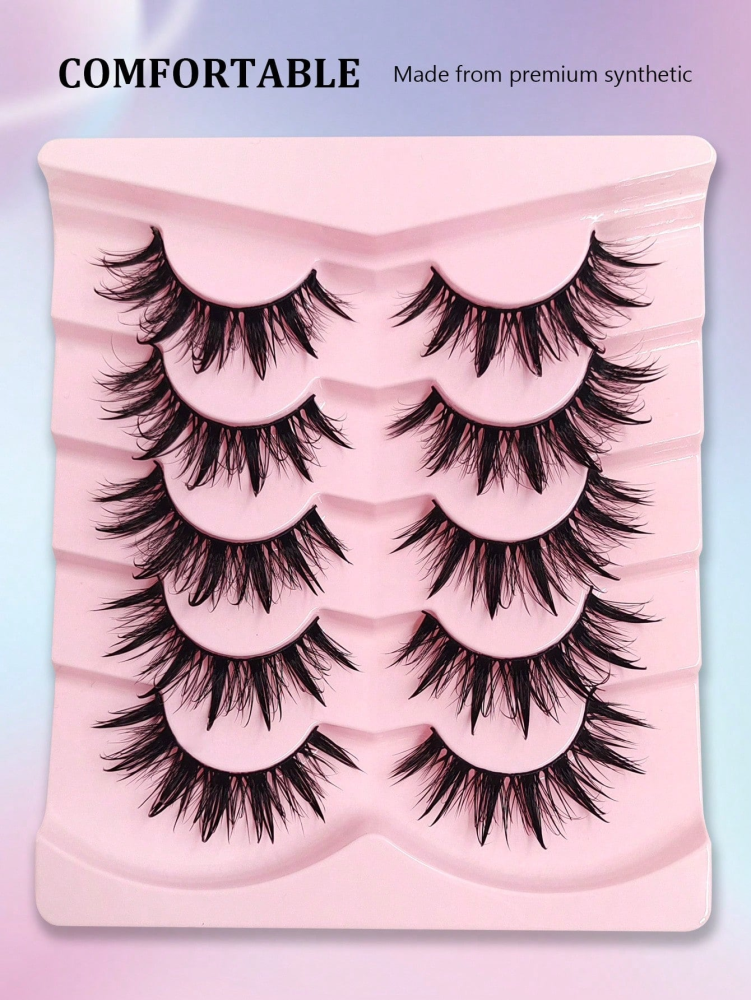 Asiteo 5 Pairs Wet Manga Lashes Cosplay Natural Wispy Fairy Cross Fluffy Eyelash Extensions Makeup Tool