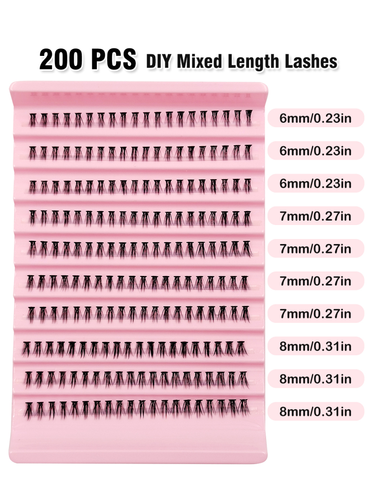 200 Pcs Bottom Cluster Lashes Natural Looking Reusable Bottom Lashes Mixed Length 6-8mm DlY Eyelash Extensions Soft Faux Mink Lashes For Beginners Easy To Use Salon-Quality Long-Lasting False Eyelash Extensions