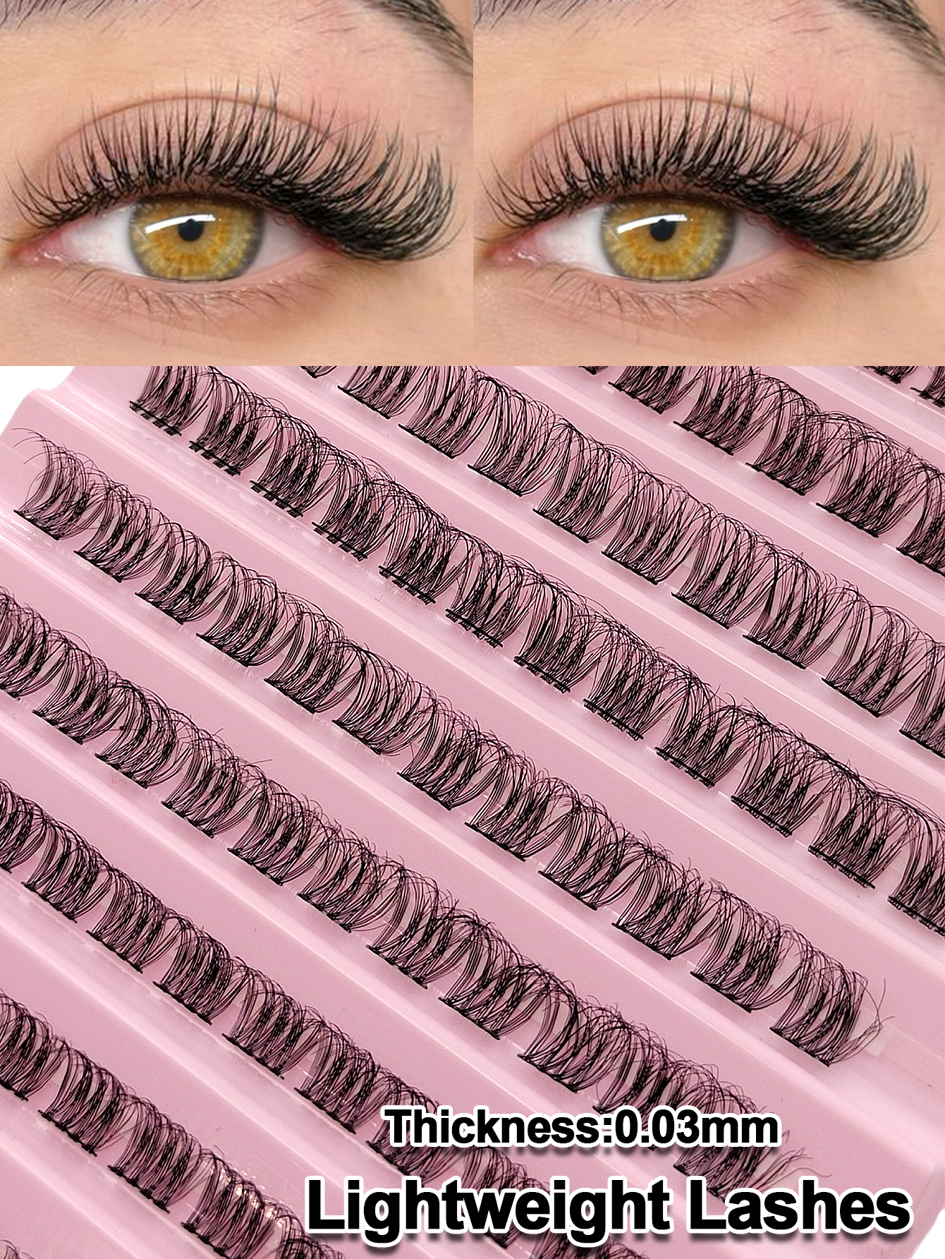 120PCS D Curl Thickness 0.03mm Clusters Lashes Eyelash Production Process Upgrade /Really Soft & Lightweight Wispy Cluster Lash Crossed Natural False Eyelashes