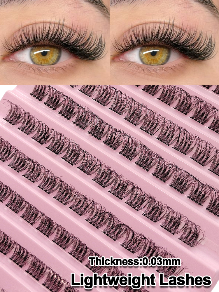 120PCS D Curl Thickness 0.03mm Clusters Lashes Eyelash Production Process Upgrade /Really Soft & Lightweight Wispy Cluster Lash Crossed Natural False Eyelashes