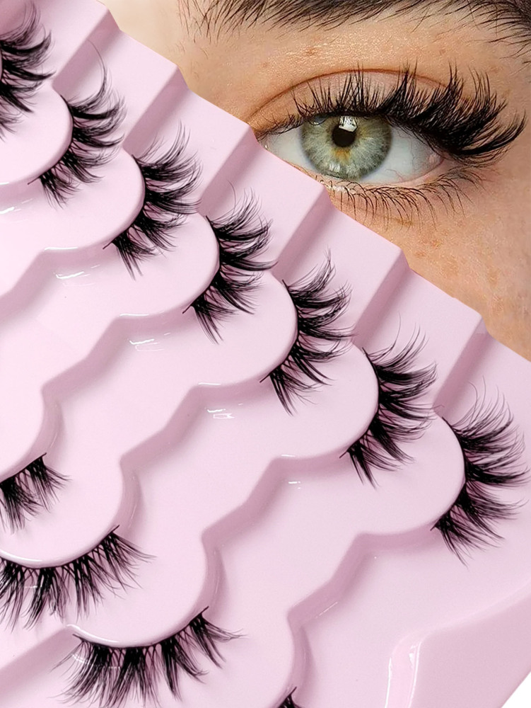 Asiteo 7 Pairs Half Fake Eyelashes Soft Natural Look Cat Eye Lashes Wispy Crossed Fluffy Eyelashes