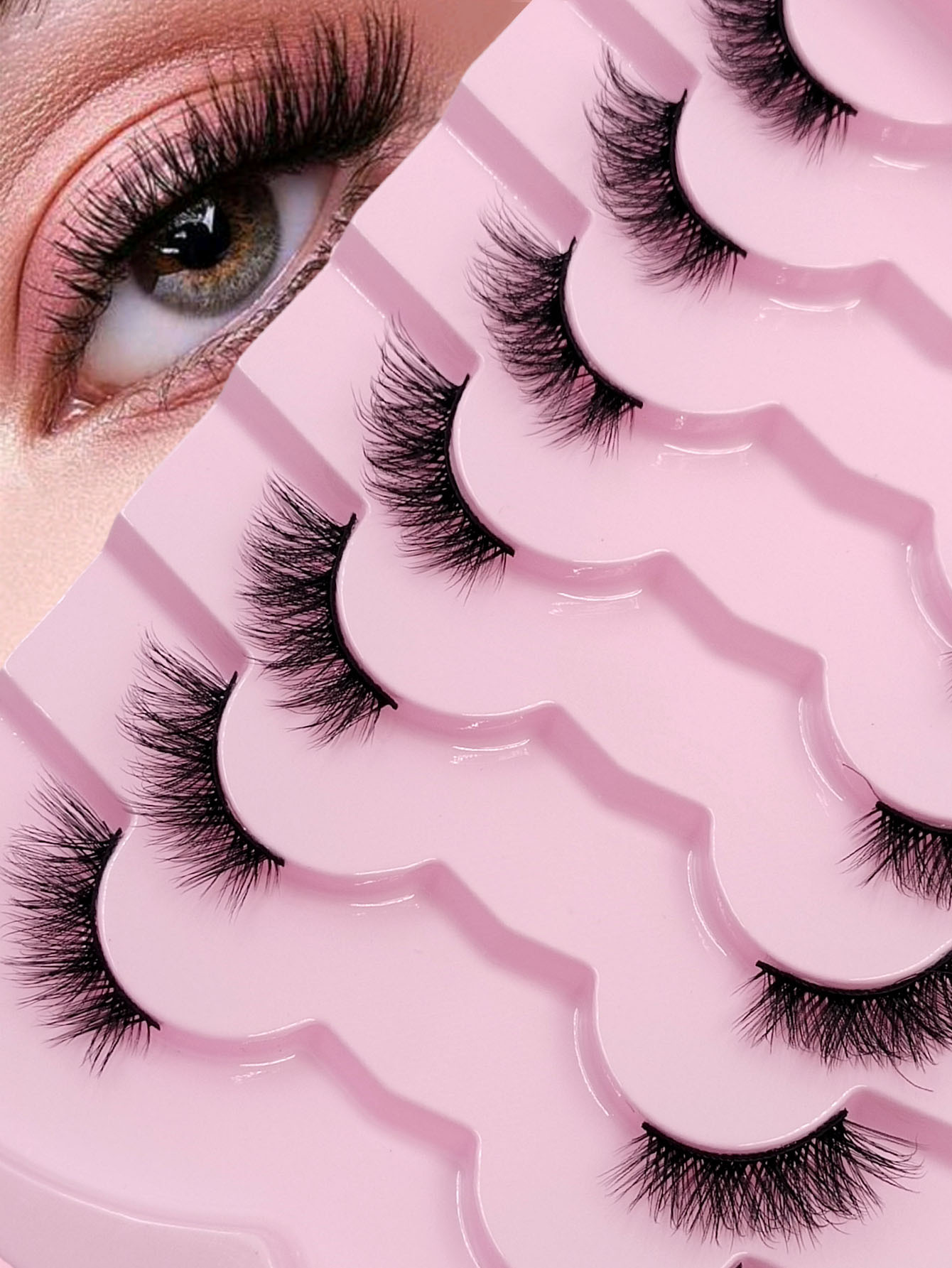 Asiteo New 7 Pairs Half Lashes Soft Natural Cat Eye Lashes Makeup Tool Fake Fluffy Crossed Eyelashes Extension