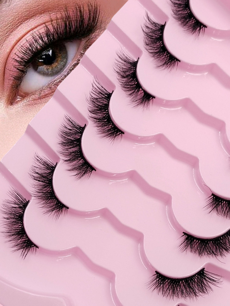 Asiteo New 7 Pairs Half Lashes Soft Natural Cat Eye Lashes Makeup Tool Fake Fluffy Crossed Eyelashes Extension