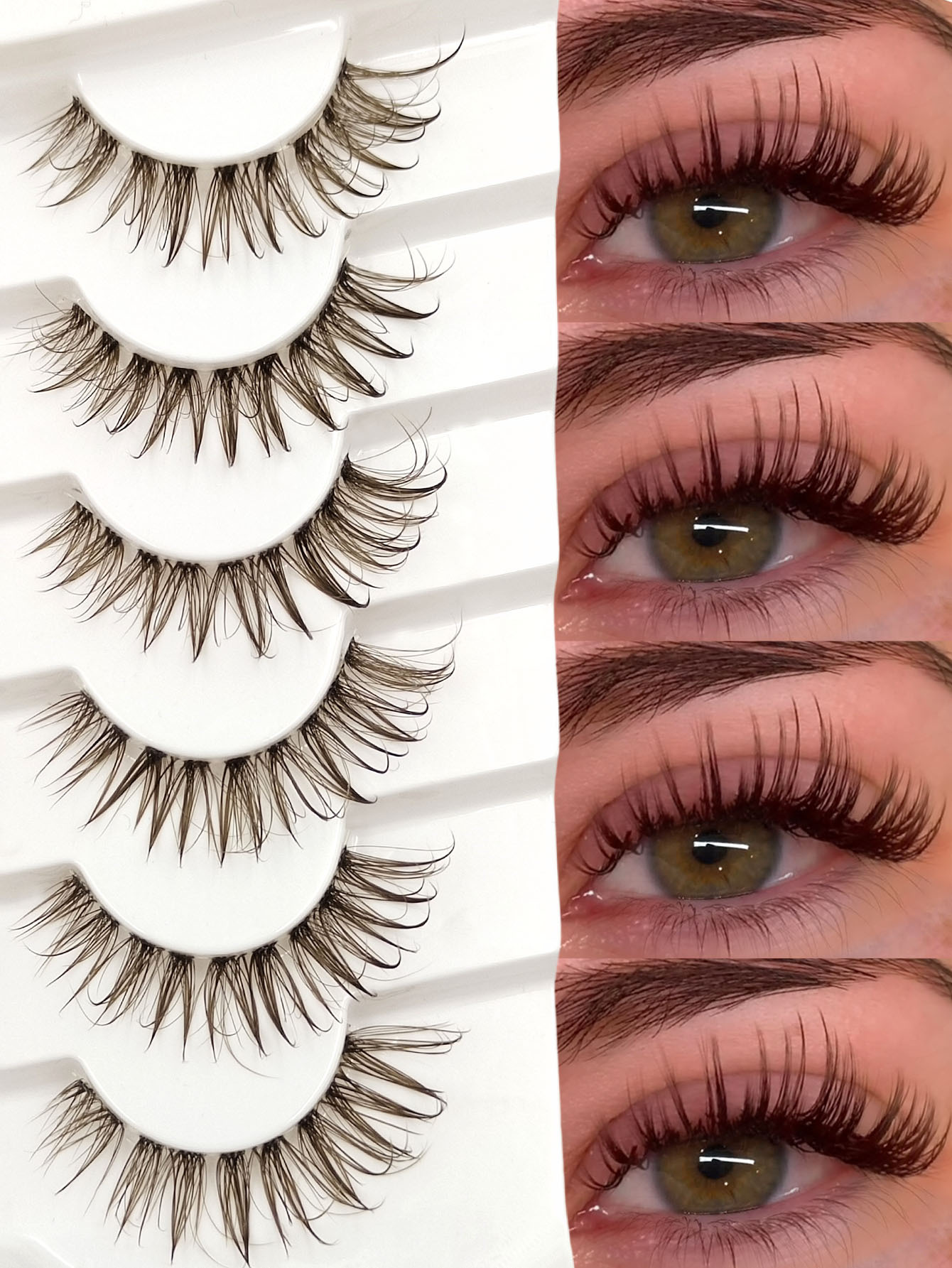 6 Pairs Wet Look Brown Lashes Volume Clear Band Eyelashes Reusable False Lashes Dramatic Look Wispy Fake Lashes Creat Big Glam Eye