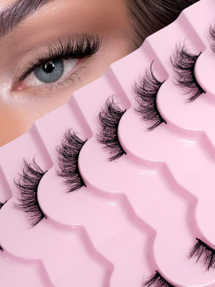 Asiteo Half Lashes 7 Pairs Fluffy Soft Faux Mink Lashes Cat Eye Wispy Natural Reusable False Eyelashes Makeup Tools