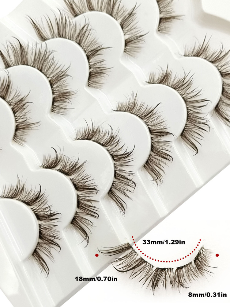 6 Pairs Wet Look Brown Lashes Clear Band Eyelashes Volume Reusable False Lashes Extensions Dramatic Look Curly Wispy Fake Lashes Makeup Tools