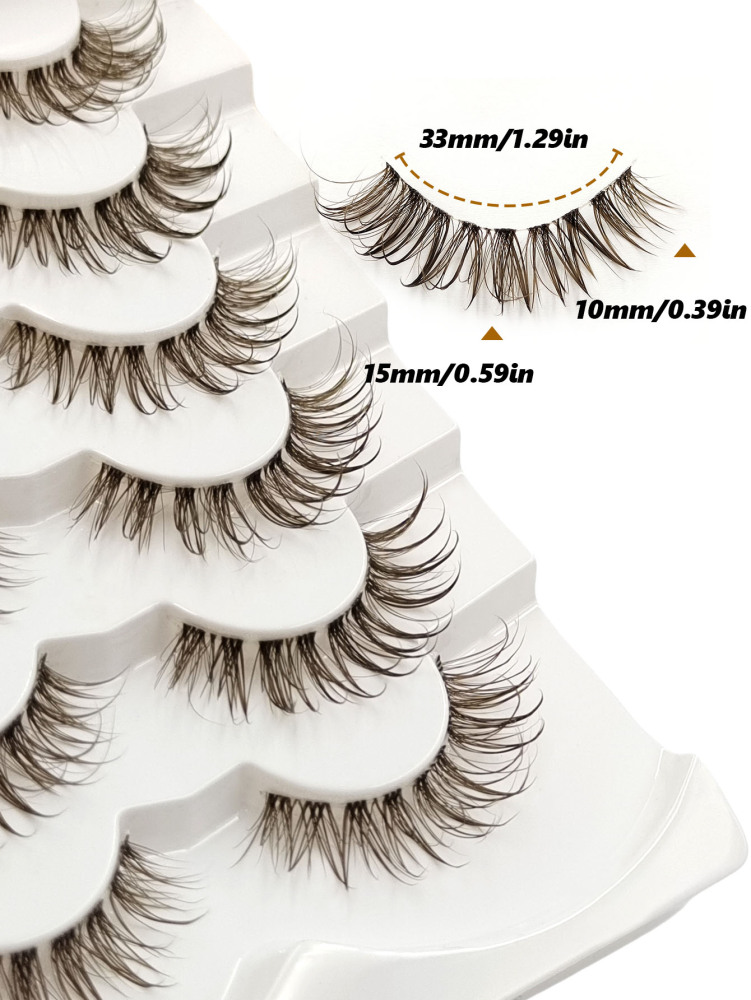 6 Pairs Wet Look Brown Lashes Volume Clear Band Eyelashes Reusable False Lashes Dramatic Look Wispy Fake Lashes Creat Big Glam Eye