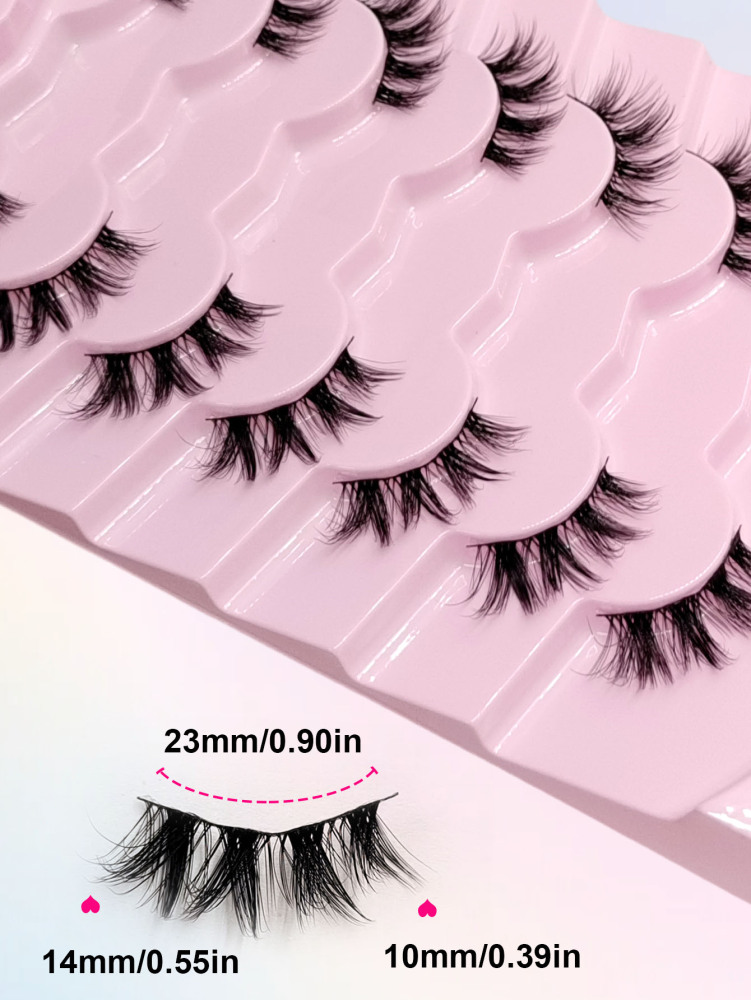 Asiteo 7 Pairs Half Fake Eyelashes Soft Natural Look Cat Eye Lashes Wispy Crossed Fluffy Eyelashes