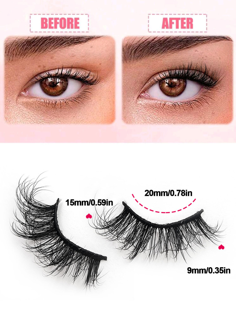Asiteo Half Lashes 7 Pairs Fluffy Soft Faux Mink Lashes Cat Eye Wispy Natural Reusable False Eyelashes Makeup Tools