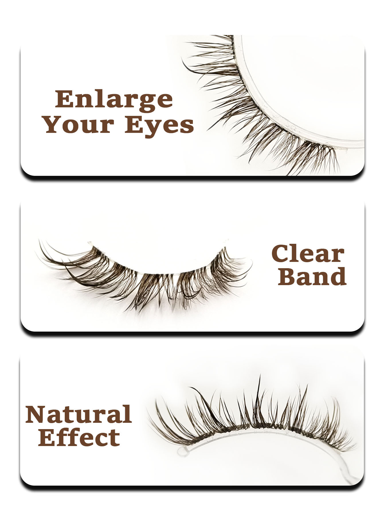 6 Pairs Wet Look Brown Lashes Clear Band Eyelashes Volume Reusable False Lashes Extensions Dramatic Look Curly Wispy Fake Lashes Makeup Tools
