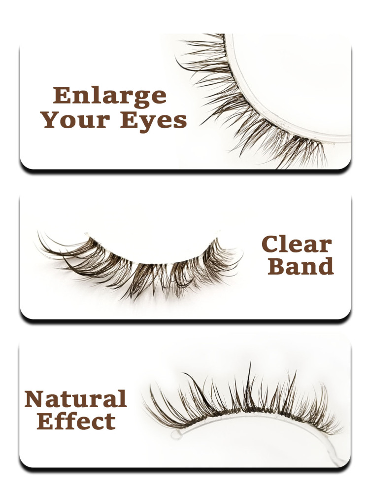 6 Pairs Wet Look Brown Lashes Clear Band Eyelashes Volume Reusable False Lashes Extensions Dramatic Look Curly Wispy Fake Lashes Makeup Tools