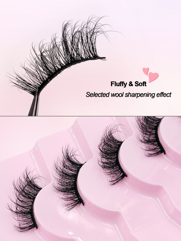 Asiteo Half Lashes 7 Pairs Fluffy Soft Faux Mink Lashes Cat Eye Wispy Natural Reusable False Eyelashes Makeup Tools