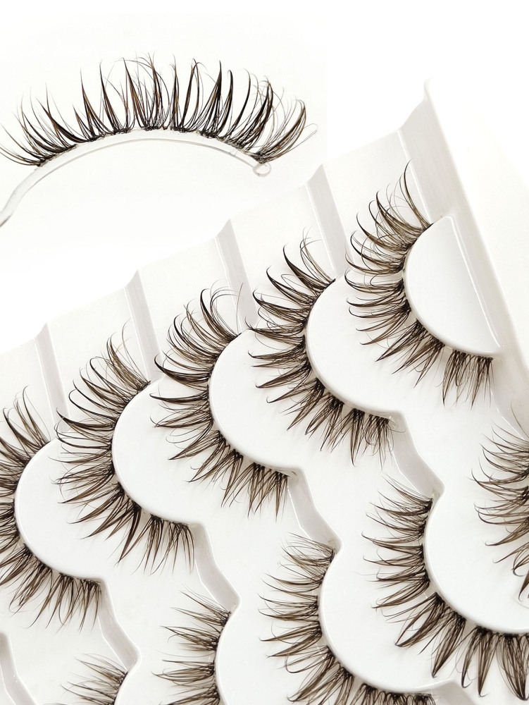 6 Pairs Wet Look Brown Lashes Volume Clear Band Eyelashes Reusable False Lashes Dramatic Look Wispy Fake Lashes Creat Big Glam Eye