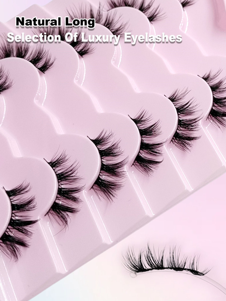 Asiteo 7 Pairs Half Fake Eyelashes Soft Natural Look Cat Eye Lashes Wispy Crossed Fluffy Eyelashes