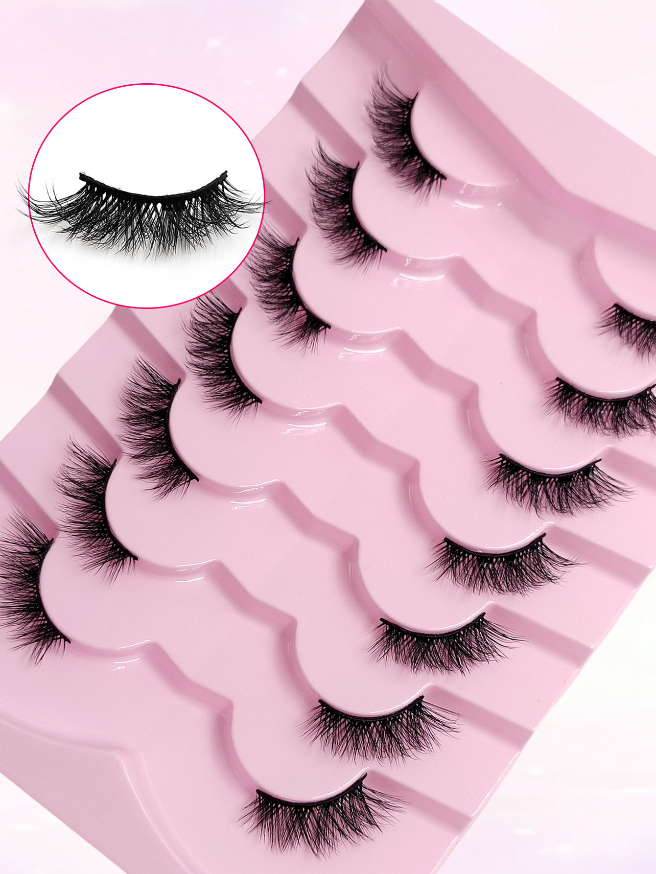 Asiteo New 7 Pairs Half Lashes Soft Natural Cat Eye Lashes Makeup Tool Fake Fluffy Crossed Eyelashes Extension