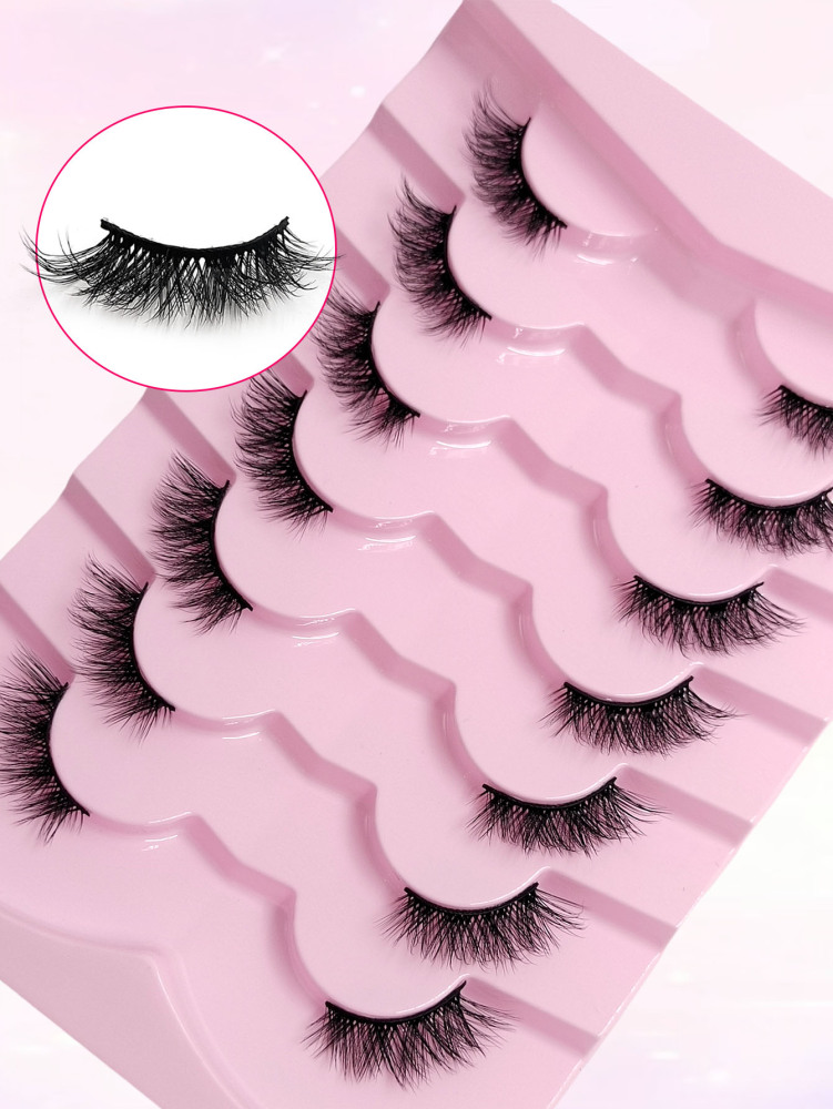 Asiteo New 7 Pairs Half Lashes Soft Natural Cat Eye Lashes Makeup Tool Fake Fluffy Crossed Eyelashes Extension
