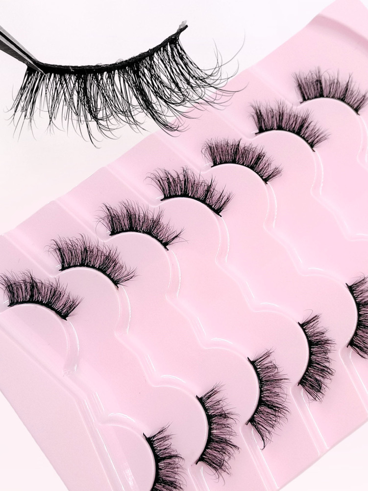 Asiteo Half Lashes 7 Pairs Fluffy Soft Faux Mink Lashes Cat Eye Wispy Natural Reusable False Eyelashes Makeup Tools