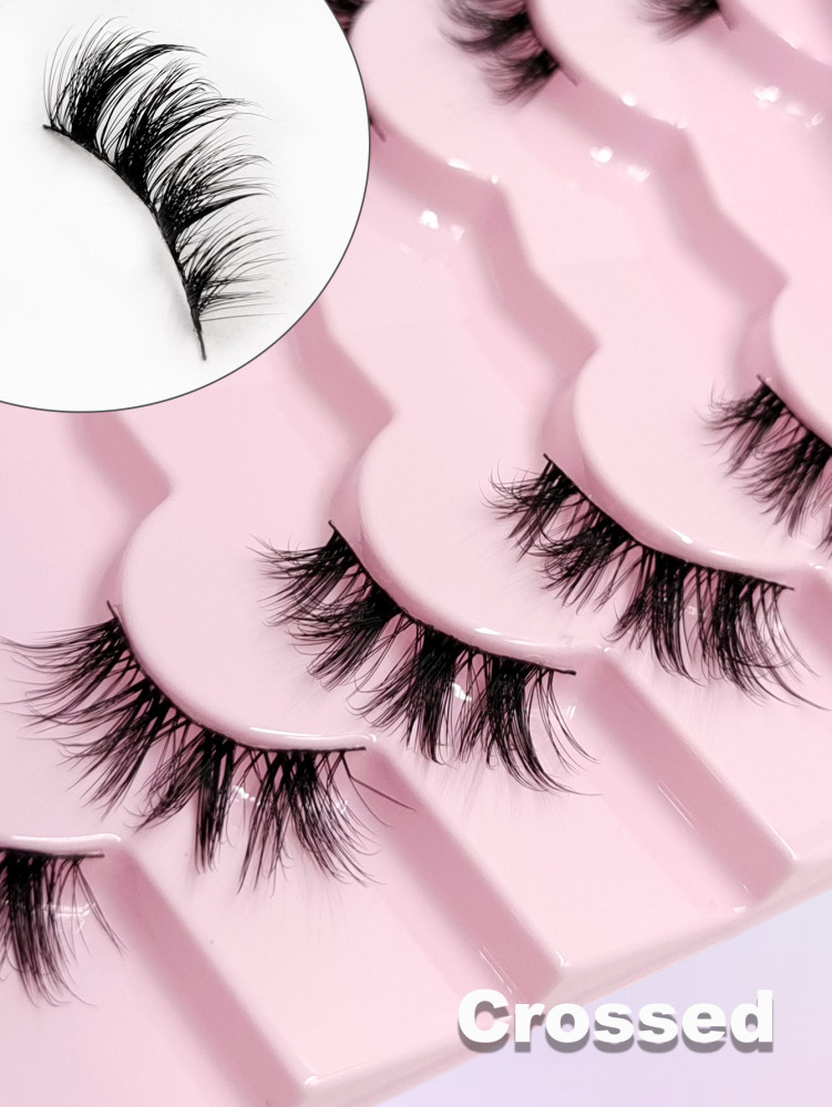 Asiteo 7 Pairs Half Fake Eyelashes Soft Natural Look Cat Eye Lashes Wispy Crossed Fluffy Eyelashes