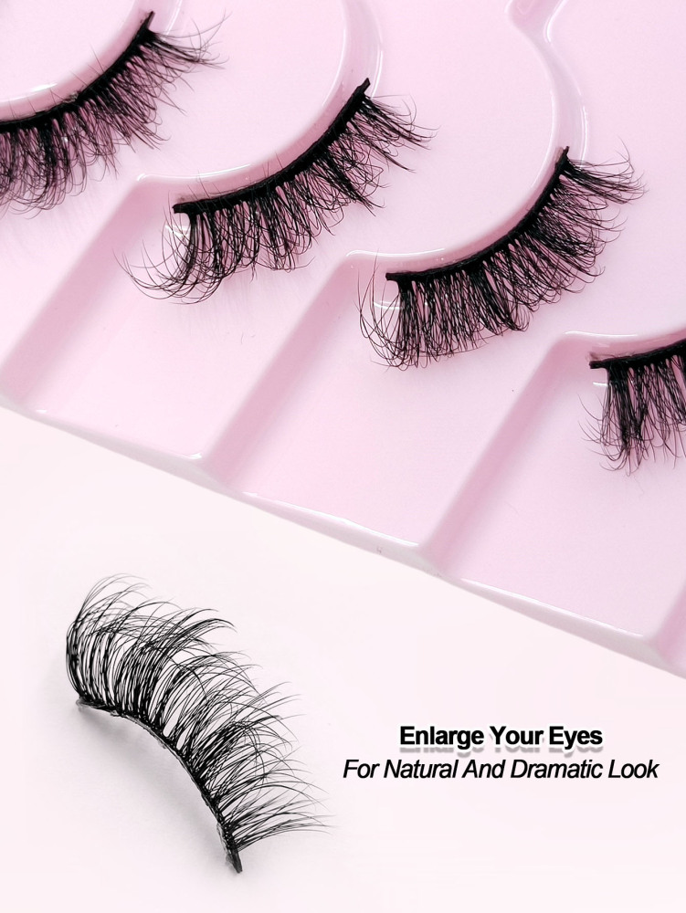 Asiteo Half Lashes 7 Pairs Fluffy Soft Faux Mink Lashes Cat Eye Wispy Natural Reusable False Eyelashes Makeup Tools