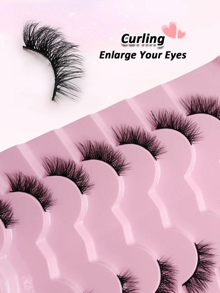 Asiteo New 7 Pairs Half Lashes Soft Natural Cat Eye Lashes Makeup Tool Fake Fluffy Crossed Eyelashes Extension