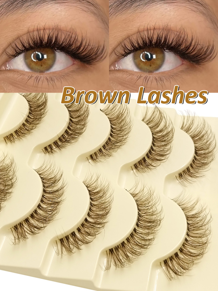5 Pairs Natural Look Brown False Eyelashes Manga Lashes Wispy Dramatic Manga Lashes Natural Lashes Extension Makeup